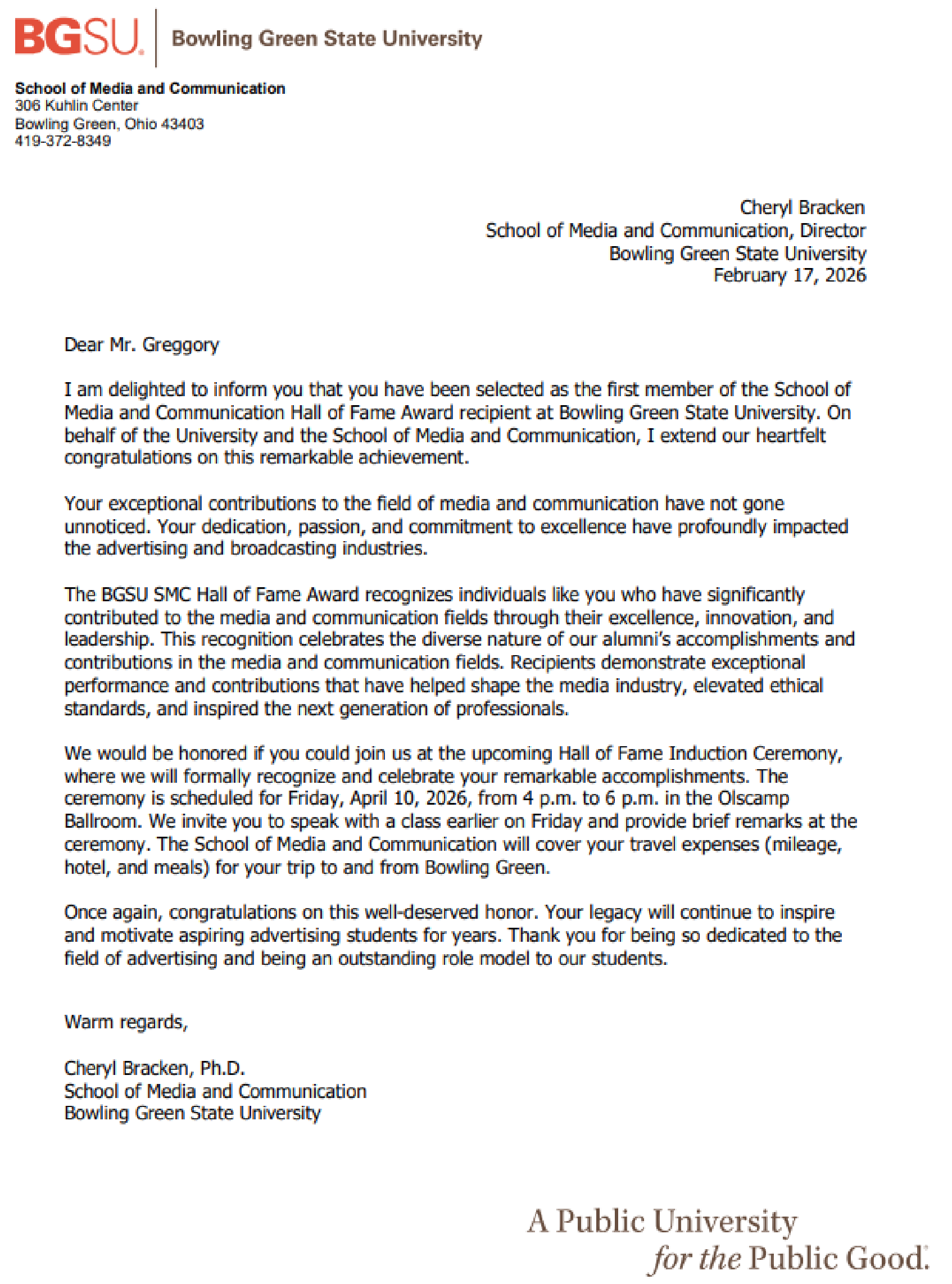 BGSU HOF Letter